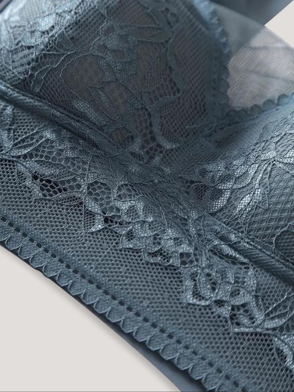 Women's Minimalist Plain Floral Lace Contrast Mesh Sheer Bra, Casual Comfortable Breathable Wireless Bra, Bras for Women, Ladies Lingerie for All Seasons