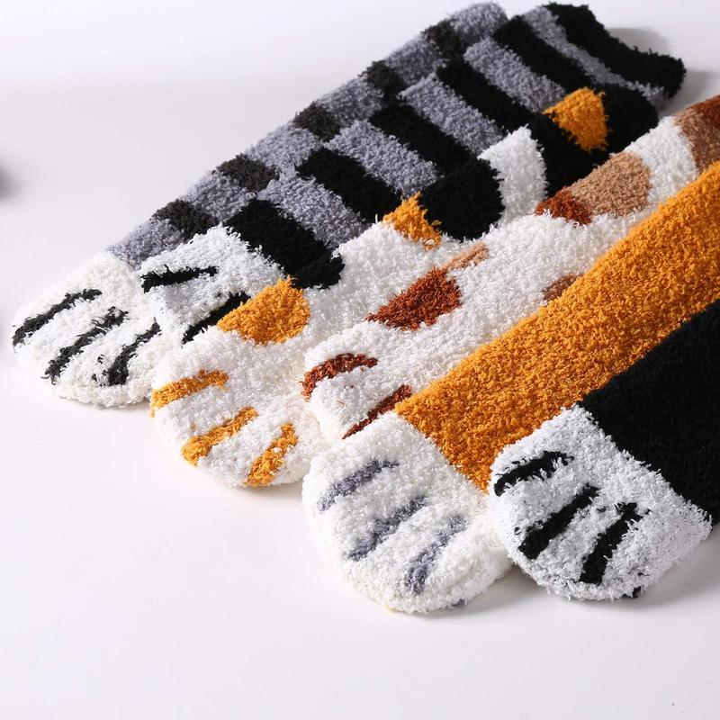 6 Pairs Cute Cat Paw Socks Women Winter Fuzzy Cozy Plush Slipper Socks