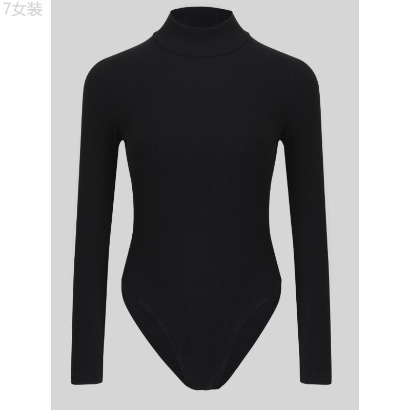 Stylish Solid Color Turtle Neck Bodysuit - Women's Casual Long Sleeve Slim Fit Bodysuit for Everyday Wear - Comfortable, Soft, and Versatile Clothing for Ladies