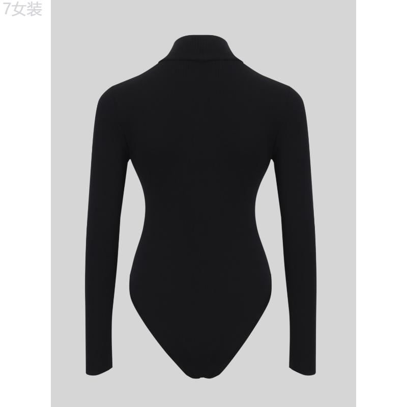 Stylish Solid Color Turtle Neck Bodysuit - Women's Casual Long Sleeve Slim Fit Bodysuit for Everyday Wear - Comfortable, Soft, and Versatile Clothing for Ladies