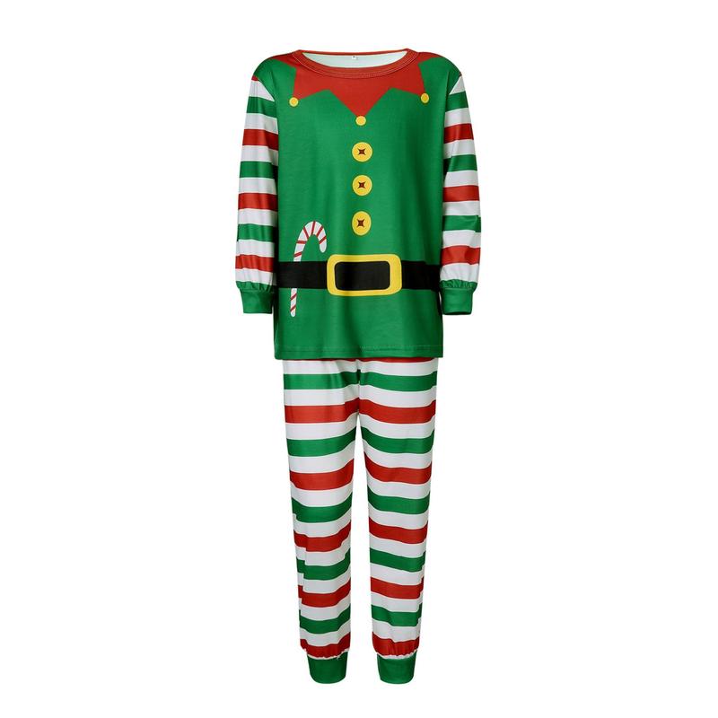 Matching Christmas Pajamas For Family, Long Sleeve Round Neck Tops Striped Print Jogger Trousers