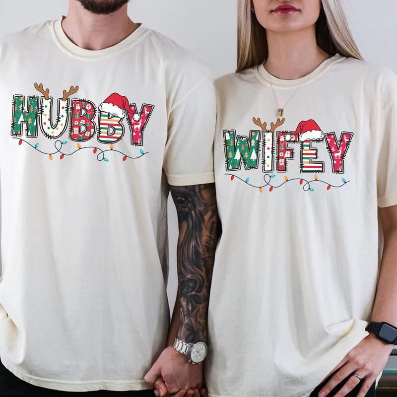 Christmas Wife and Husband T-shirt, Wifey and Hubby, Christmas Couple, Christmas Gift for Husband Wife