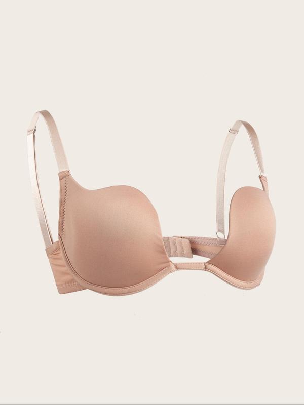 Women's Solid Color Adjustable Strap Underwire Bra, Soft Comfortable Breathable Push Up Bra, Lingerie for All Seasons