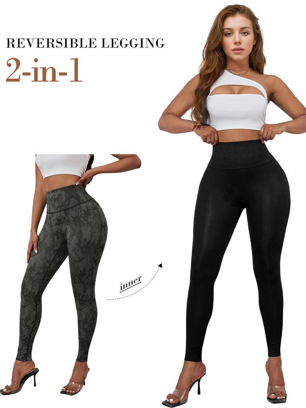 Women's Tie Dye & Camo Print Reversible High Waist Shapewear Leggings, Casual Comfy Breathable High Stretch Skinny Pants for Daily Wear, Body Shapewear, Ladies Shapewear Bottoms for All Seasons