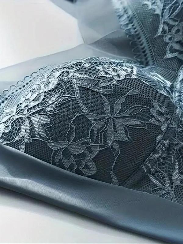 Women's Minimalist Plain Floral Lace Contrast Mesh Sheer Bra, Casual Comfortable Breathable Wireless Bra, Bras for Women, Ladies Lingerie for All Seasons