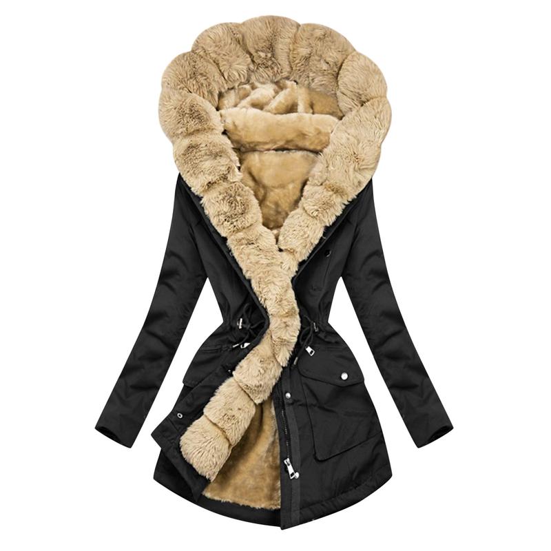 2024 Coat Fur Collar Coat Cross-Border Autumn and Winter Women's Warm Fur Collar Hood Coat