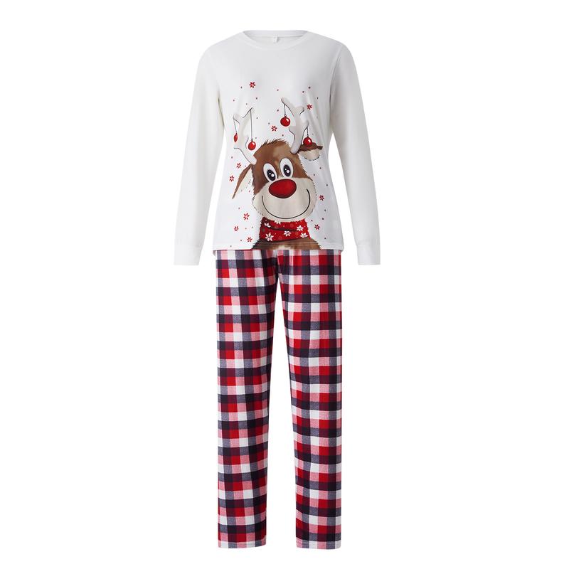 Matching Christmas Pajamas For Family, Reindeer Pattern Tops+Long Elastic Pants for Dad Mom Kids Long Sleeve Womenswear Casual Clothing