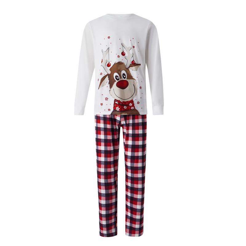 Matching Christmas Pajamas For Family, Reindeer Pattern Tops+Long Elastic Pants for Dad Mom Kids Long Sleeve Womenswear Casual Clothing