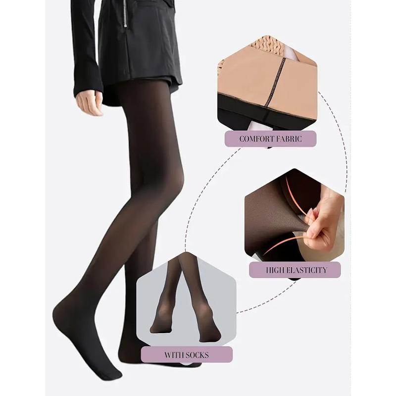 MAGIC FLEECE LINED LEGGINGS (CLOSED FOOT) Women Warm Fleece Lined Translucent Pantyhose Tights, Sheer Leggings Winter Tights Elastic Sheer Thermal Pants Womenswear Comfort