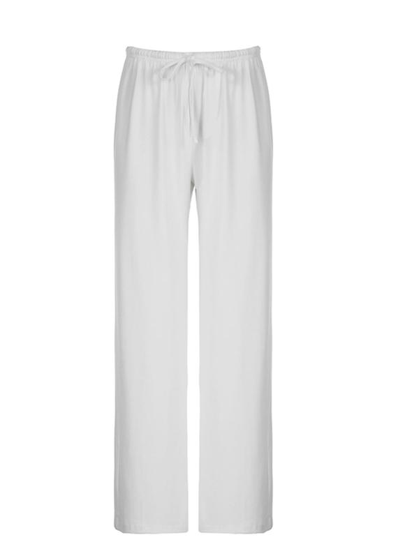 Women's Slightly-Sheer Drawstring Waist Pants, Casual Plain Wide Leg Trousers, Pants for Women, Ladies Bottoms for Daily Wear