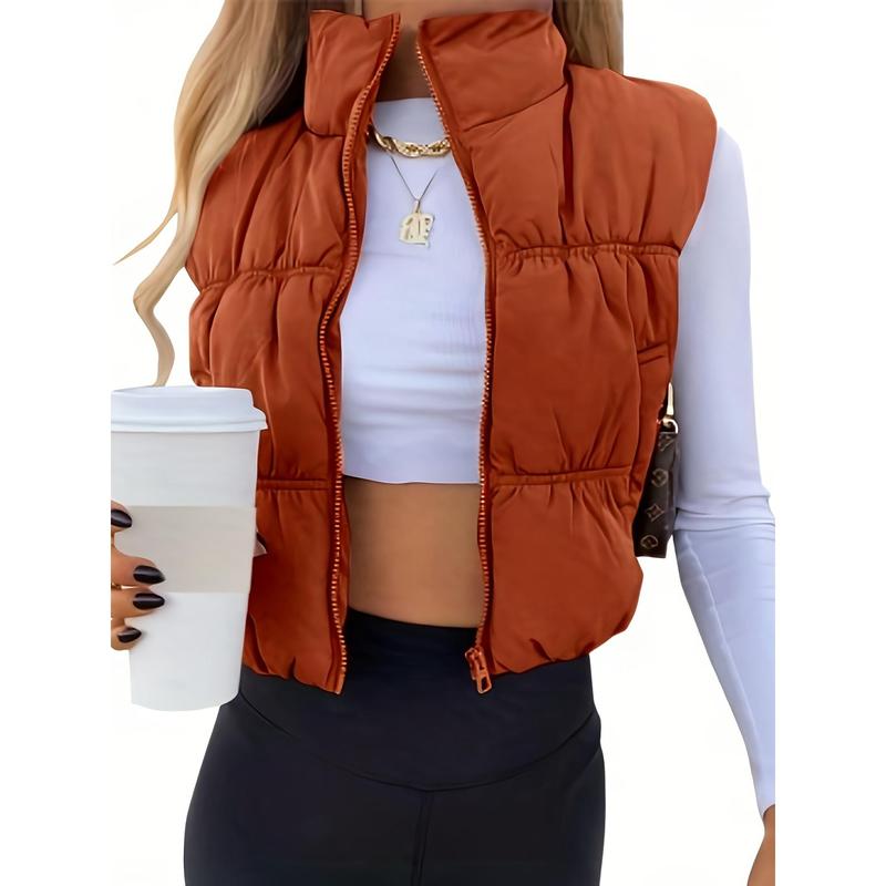 Women's Crop Puffer Vest Winter Zip Up Lightweight Sleeveless Warm Outerwear Padded Coat