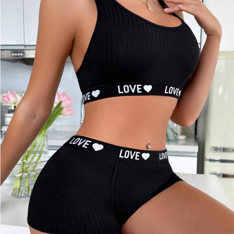 Letter Print Waistband Women's Bra And Briefs Underwear Set