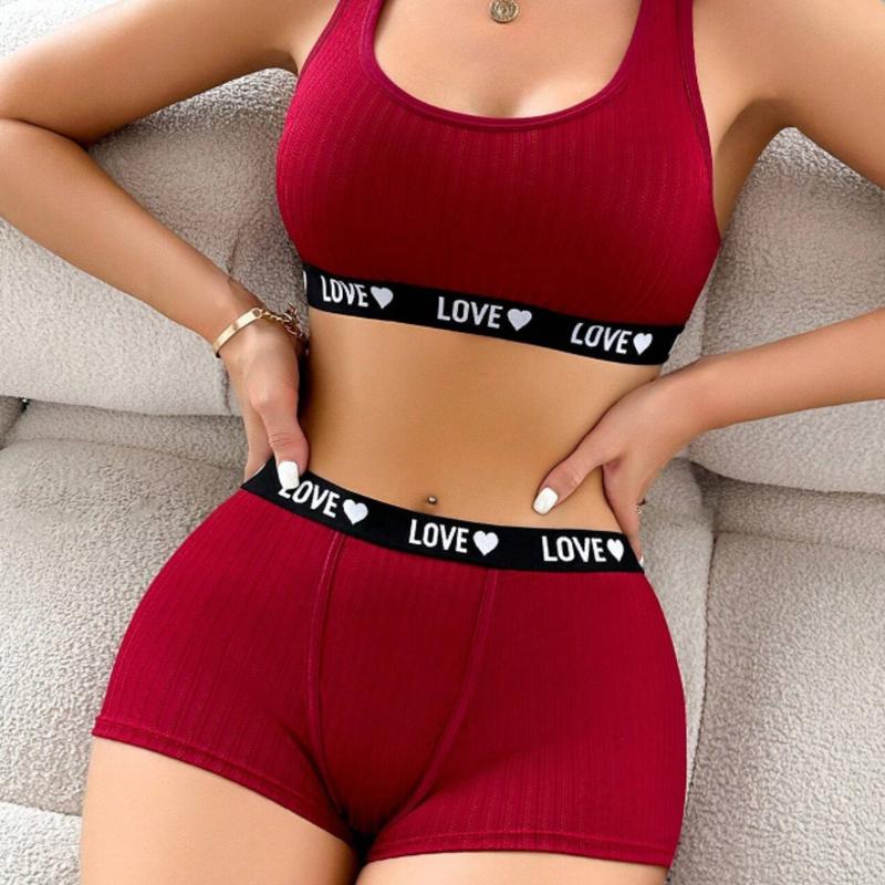 Letter Print Waistband Women's Bra And Briefs Underwear Set