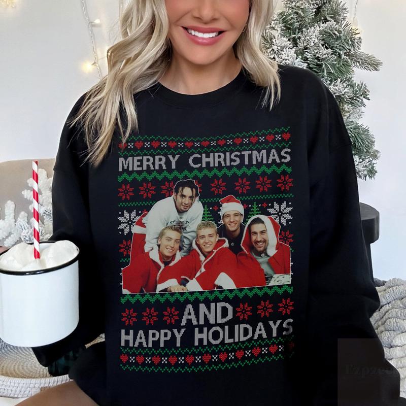 Ugly Christmas Shirt Nsync Christmas Sweater Sweatshirt Merry Christmas Happy Holidays Shirt Christmas Gift Holiday Nsync Fan Free Shipping, Cotton Shirt Gift For Her Crewneck Womenswear Hoodie Polyester