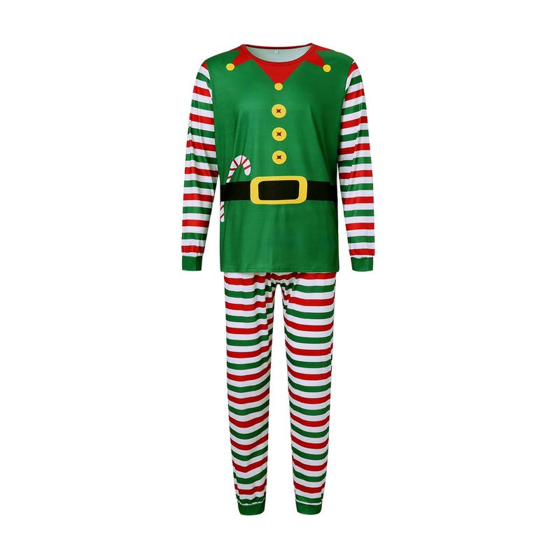 Matching Christmas Pajamas For Family, Long Sleeve Round Neck Tops Striped Print Jogger Trousers