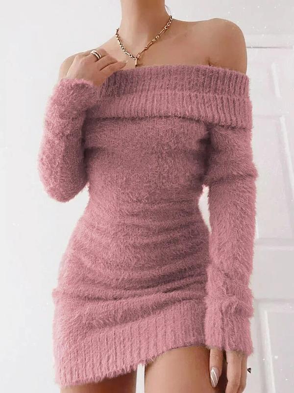 Haute Urban French Knitted  Winter Clothes Slim Knitwear Vestido off Shoulder Women Sweater Bodycon Dress Casual Elegant Casual Elegant thanksgiving outfits Womenswear Longsleeves