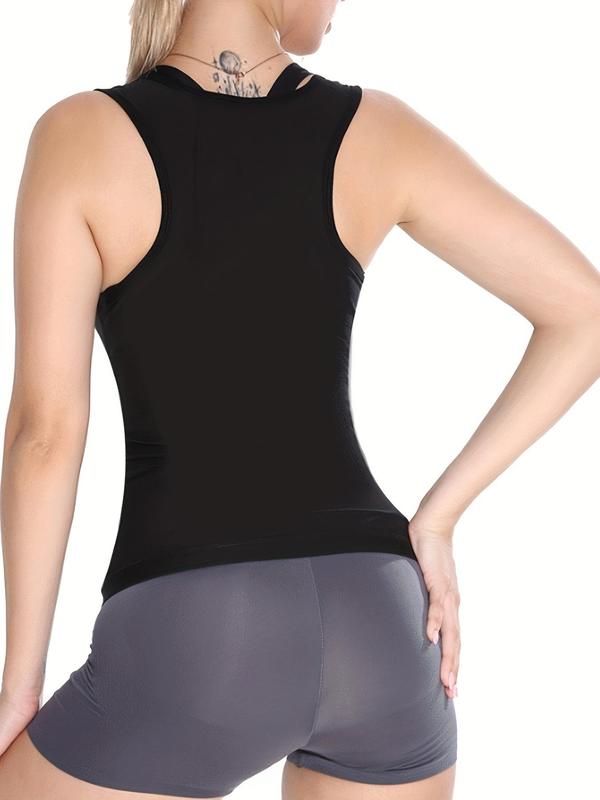 Women's Solid Zipper Front Shapewear Sauna Top, Zip Front Racerback Design Body Shaping Shapewear Top For Daily Wear, Fashion Basic Ladies Shapewear Clothing