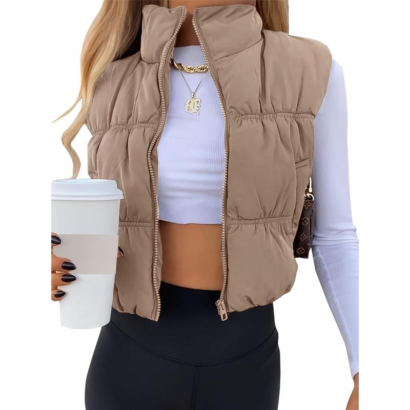 Women's Crop Puffer Vest Winter Zip Up Lightweight Sleeveless Warm Outerwear Padded Coat