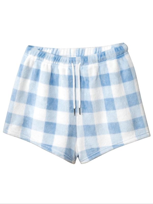 Women's Plaid Print Drawstring Waist Sleep Shorts, Fall Wear, Fallfreshness, Casual Comfy Flannel Sleep Bottoms for Fall & Winter, Women Sleepwear for Indoor Wear