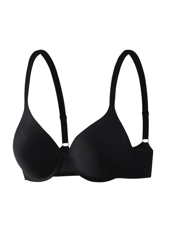 Women's Plain Underwire Push Up Bra, Solid Color Adjustable Strap Lingerie For All Seasons, Women's Underwear For Daily Wear