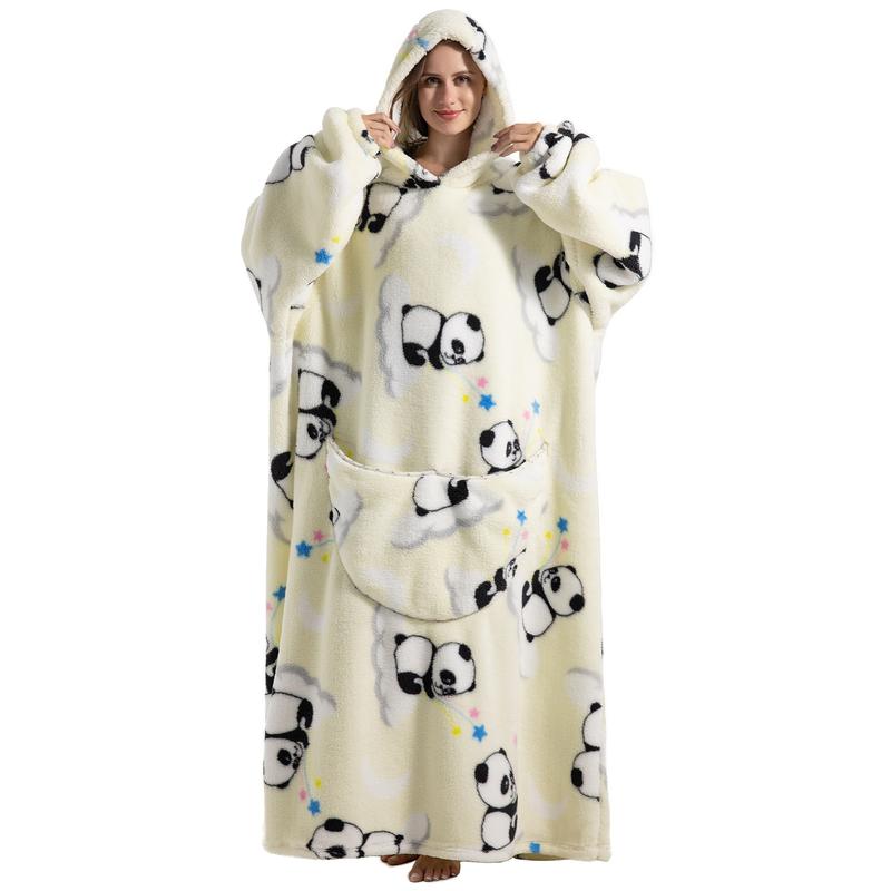 [Free shipping on 2 items] Cute Cartoon Pattern Wearable Hooded Blanket for Women Men, Christmas Gift Oversized Wearable Hooded Blanket Sweatshirt Pullover Loungewear Womenswear Pajamas Large Warm and Cozy With Large Pocket