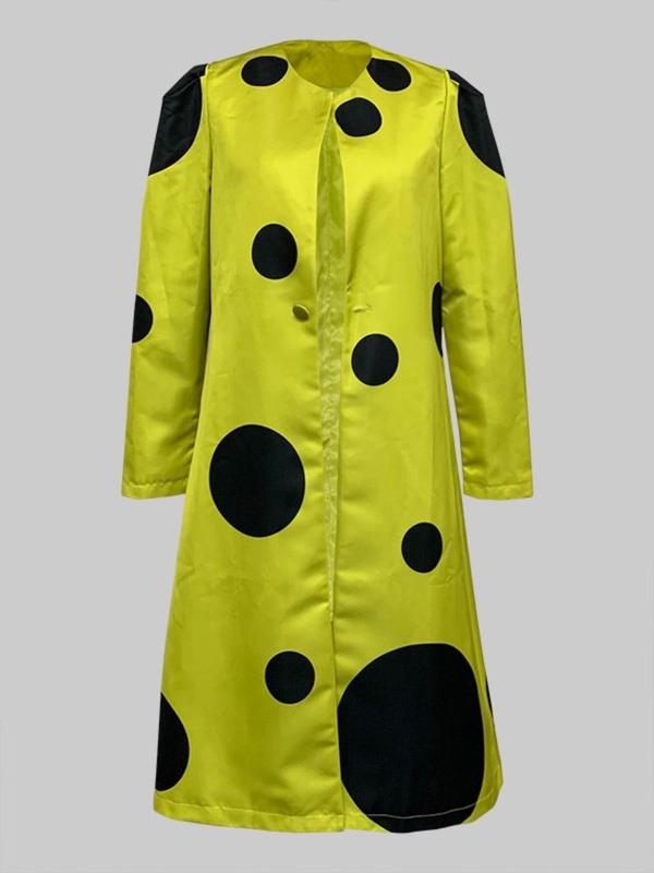 Women's Colorblock Polka Dot Print Button Front Longline Coat, Casual Long Sleeve Outerwear for Spring & Fall, Ladies Clothes for Daily Wear