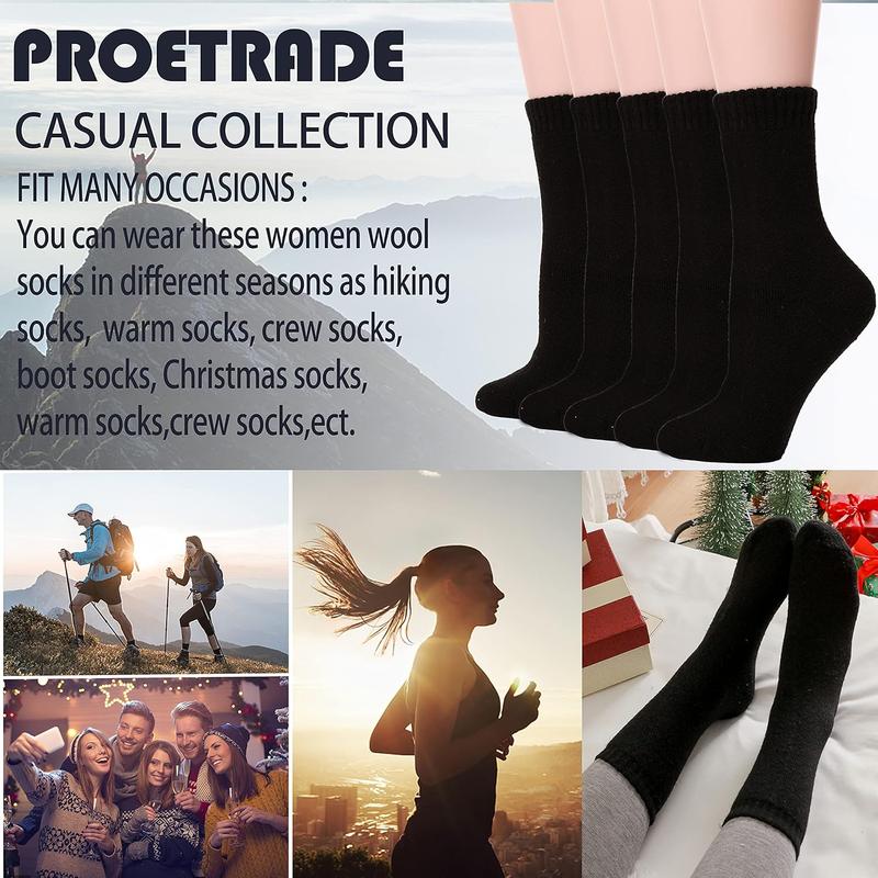 Merino Wool Socks Thermal Warm Winter Thick Hiking Boot Cozy Crew Cabin Comfy for Womens Ladies Work Socks 5 Pack