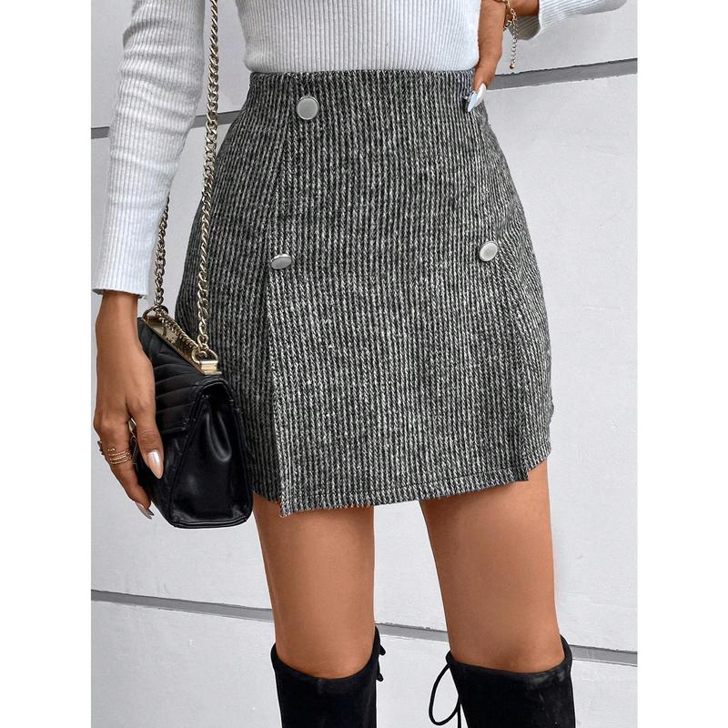 High Waist Button Detail A-line Skirt gauze skirt