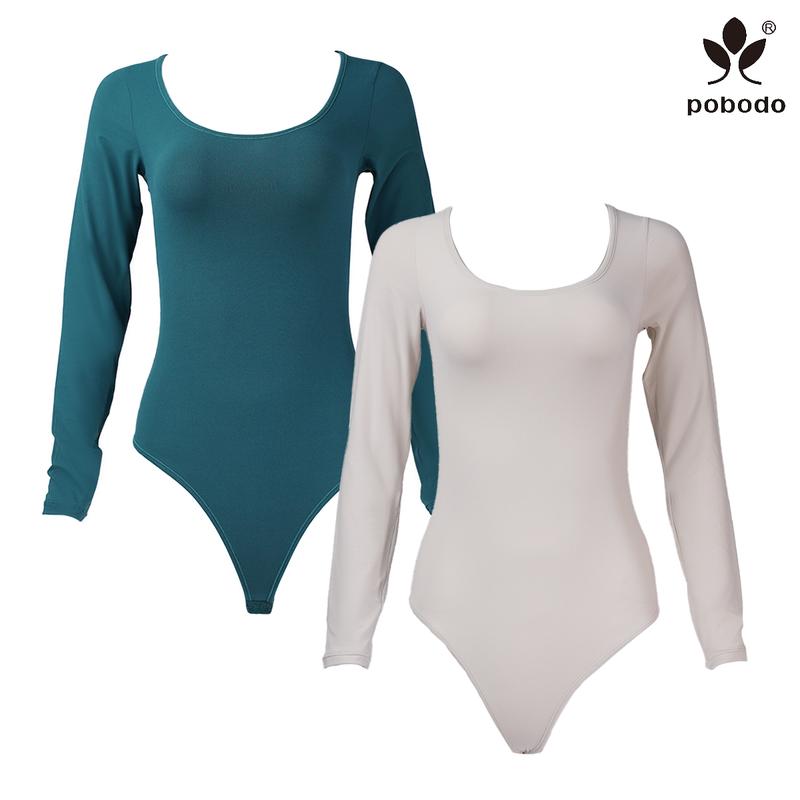 Pobodo Winter High Price 2 Piece Women's Solid Color Square Neck Long Sleeve Shapewear Bodysuit, Fall and Winter Wear, Casual and Comfortable Tummy Tucking and Hip Lifting Shapewear, Women's Fall Shapewear