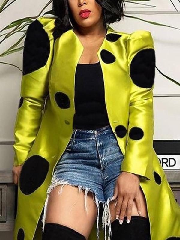 Women's Colorblock Polka Dot Print Button Front Longline Coat, Casual Long Sleeve Outerwear for Spring & Fall, Ladies Clothes for Daily Wear