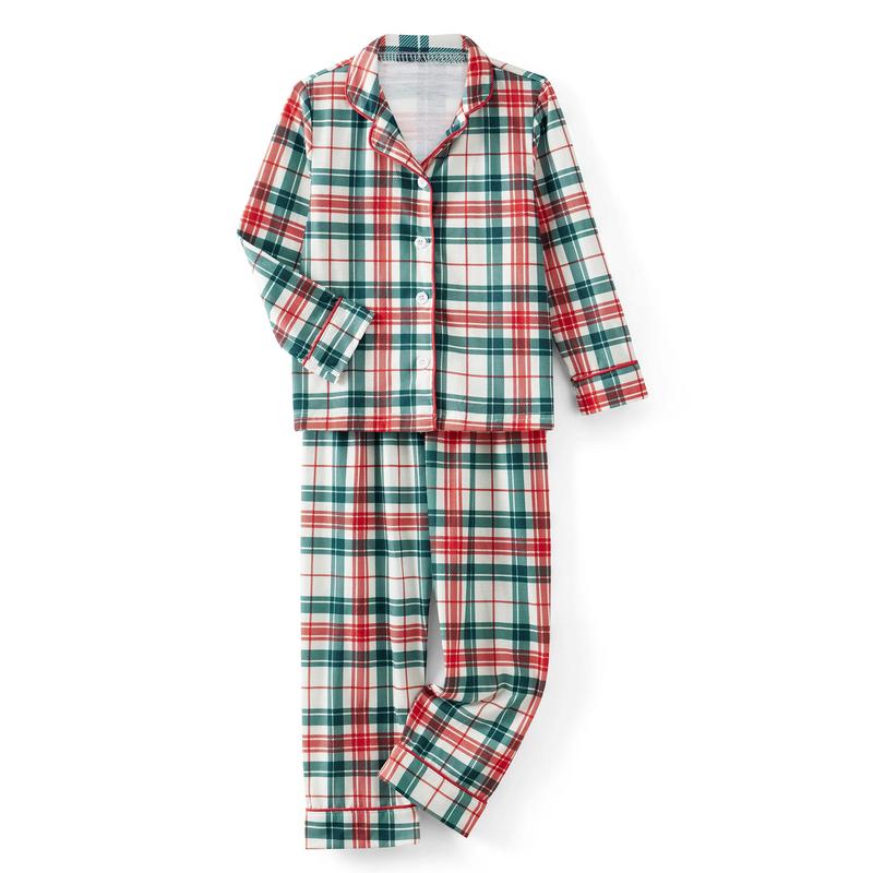 Family Matching Christmas Pajamas Set Plaid Print Holiday Pajamas Sleepwear Tops Pants Dress