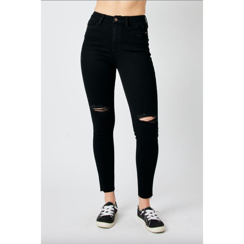 Judy Blue Destroyed Raw Hem Black Jeans