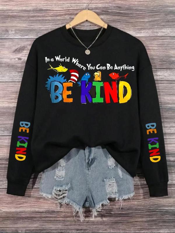  Letter Print Round Neck Sweatshirt, Casual Long Sleeve Pullover for Women, Women's Clothing for Fall & Winter