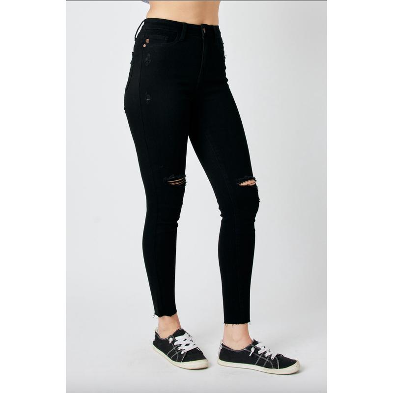 Judy Blue Destroyed Raw Hem Black Jeans