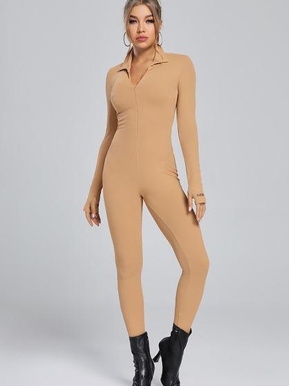 Long Sleeve Zip Up Jumpsuit Fabric Polyester