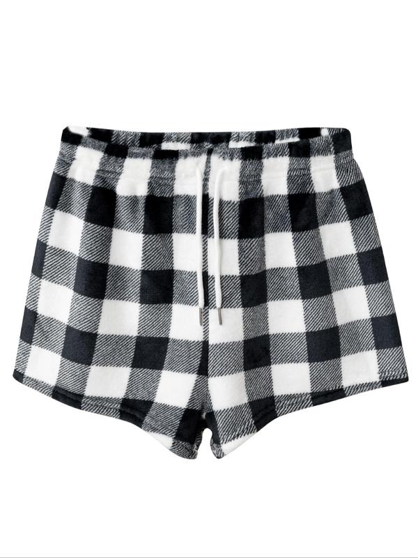 Women's Plaid Print Drawstring Waist Sleep Shorts, Fall Wear, Fallfreshness, Casual Comfy Flannel Sleep Bottoms for Fall & Winter, Women Sleepwear for Indoor Wear