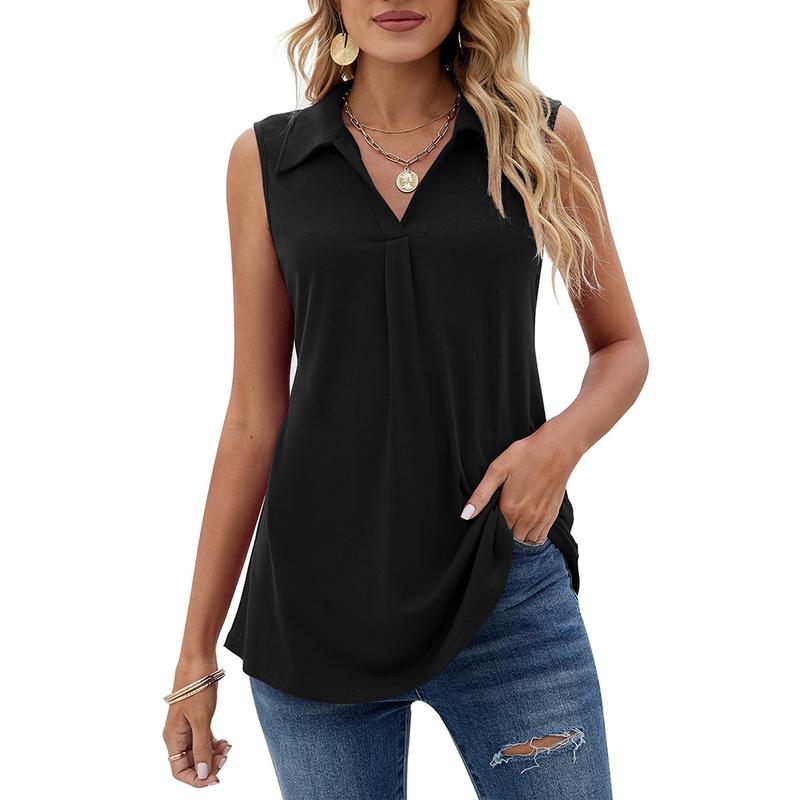 Womens Summer Tank Tops Loose Fit Causal Cute Polo Shirts Sleeveless Fabric Lightweight