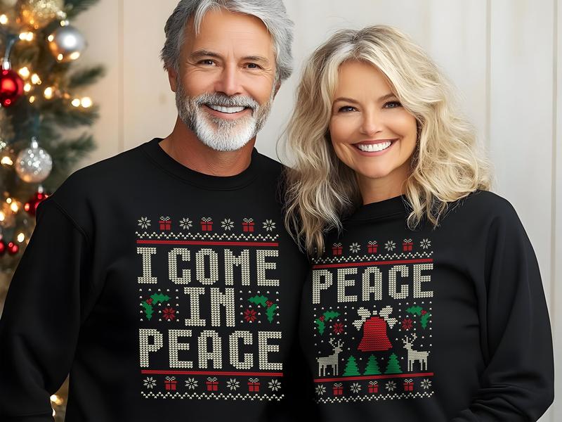 Ugly Christmas Matching Couples Sweatshirt, Funny Couples Christmas Sweater, I Come In Peace Shirt Adult Humor Xmas Sweater, Couples Pajamas