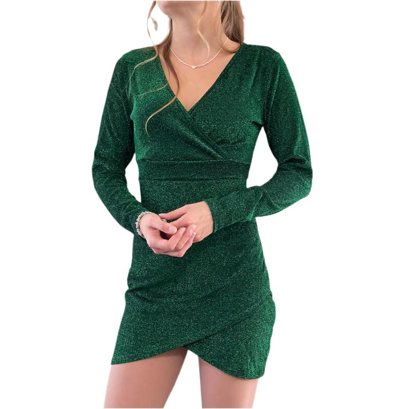 Glitz and Glam Long Sleeve Bodycon Dress in Green club dress cocktail party