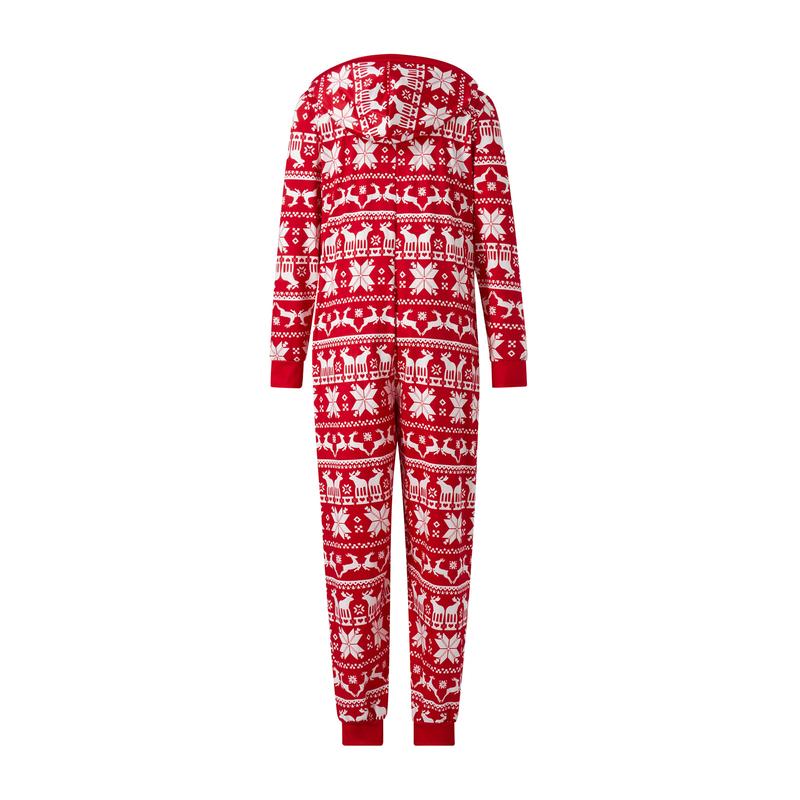 Family Matching Christmas Pajamas Romper Snowflake Deer Print Hooded Long Sleeve Zipper-Up Jumpsuits Sleepwear Womenswear