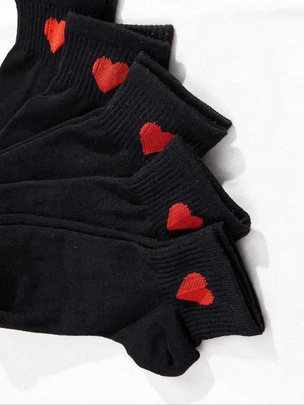 Women's 5 Pairs Heart Print Ankle Socks, Womenswear, Low Cut Knit Socks for All Seasons, Cozy Comfort Socks for Lady Daily Wear