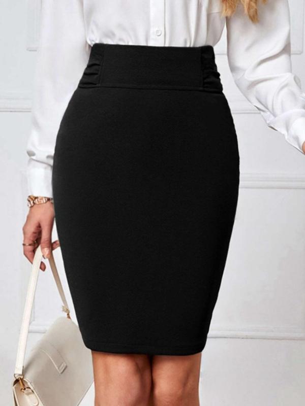 Women's Solid Split Hem Bodycon Skirt, Elegant Fashion High Waist Knee Length Skirt for Daily Outdoor Wear, Women Clothing for Summer