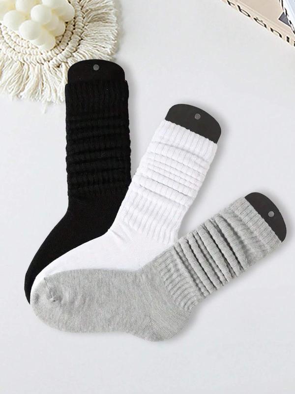 Women's 3 Pairs Solid Slouch Crew Socks, Baggy Socks, Fashion Casual Comfy Socks for Daily Outdoor Wear, Ladies Socks for All Seasons