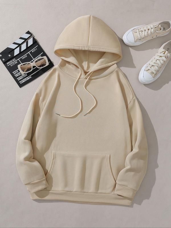 Women's Letter Print Drop Shoulder Hoodie, Fashion Casual Drawstring Pocket Hooded Sweatshirt for Daily Holiday Outdoor Wear, Women Clothing for Fall & Winter