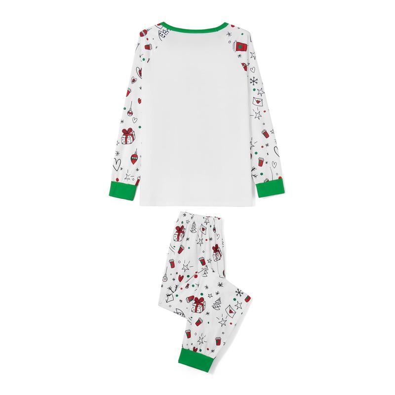 Matching Christmas Pajamas For Family Long Sleeve Cartoon Letter Print Tops + Pants Set Winter Loungewear