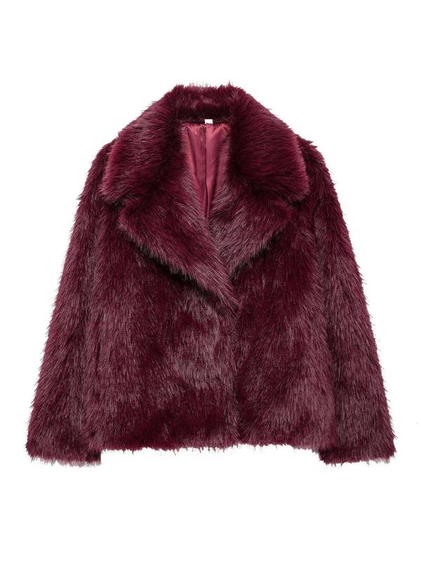 Women's Solid Pocket Lapel Faux Fur Jacket, Casual Long Sleeve Open Front Fuzzy Outerwear for Fall & Winter, Winter Clothes Women, Women's Clothing for Daily Wear