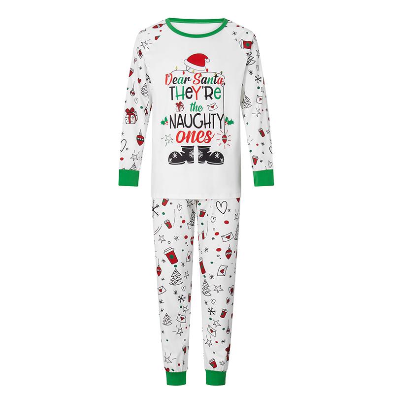 Matching Christmas Pajamas For Family Long Sleeve Cartoon Letter Print Tops + Pants Set Winter Loungewear