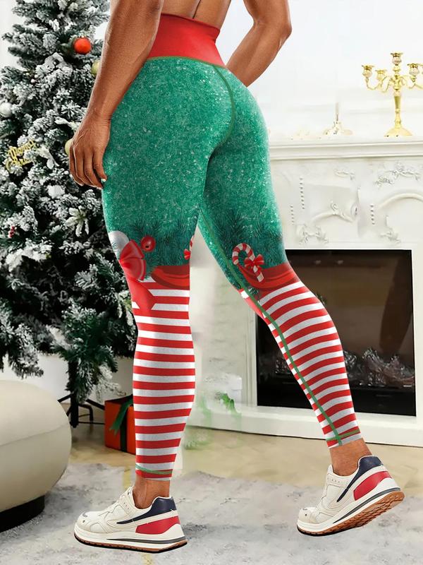 Women's Christmas Print High Waist Leggings, Casual Comfy Breathable Skinny Pants for Daily Wear, Ladies Bottoms for All Seasons