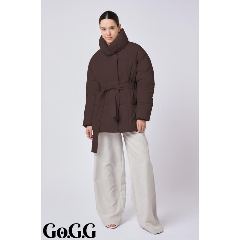 Go.G.G Mid Length Belted Puffer Jacket Womenswear Coats, Winter Warm Classic Solid Color Quilted Outerwear Tops, Button Front Full Zip Long Sleeve Coats for Women with Deep Pockets