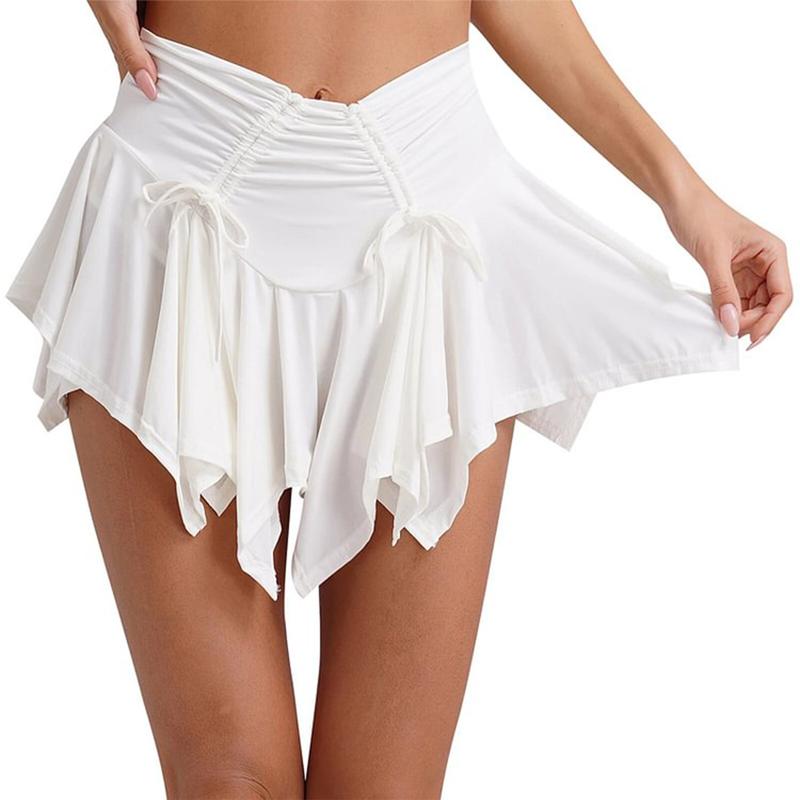 Women's Sexy Double Layered Skater Skirts Sexy Y2K Solid Low Waist Ruffle Pleated Mini Skirts